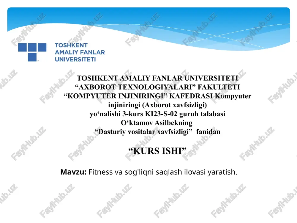 fitness va sog'liqni saqlash ilovasi yaratish — PPTX