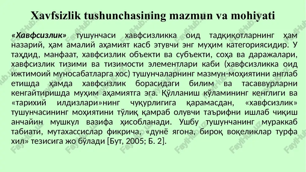 xavfsizlik tushunchasining mazmun va mohiyati — PPTX