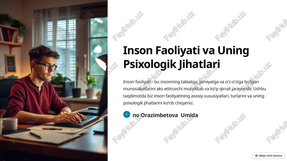 inson faoliyati va uning psixologik jihatlari — PPTX