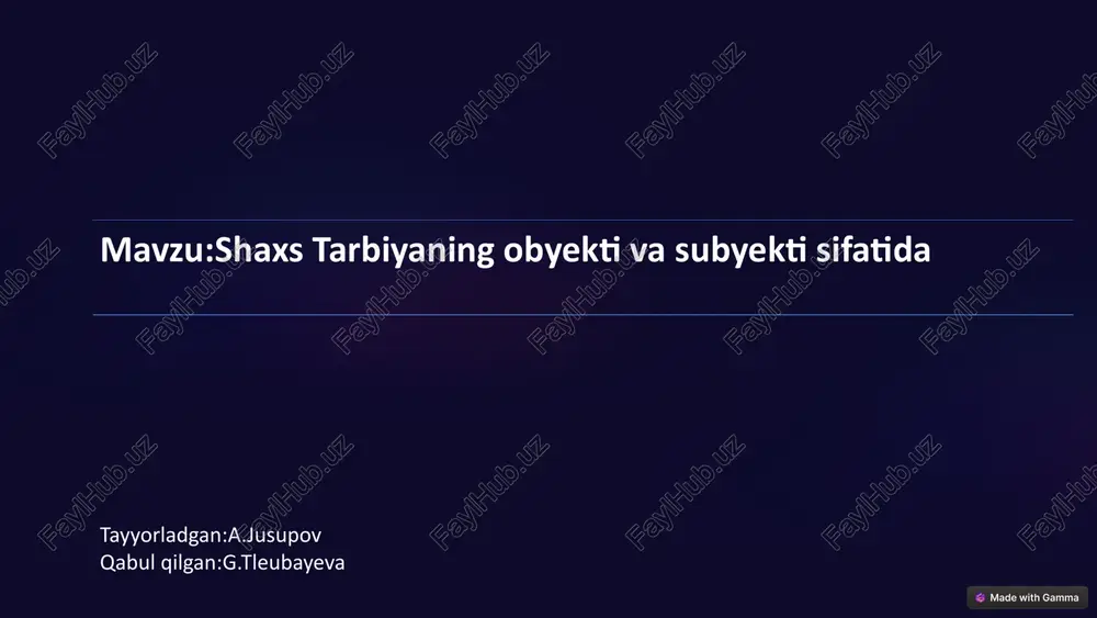 shaxs tarbiyasi va uning jihatlari — PPTX