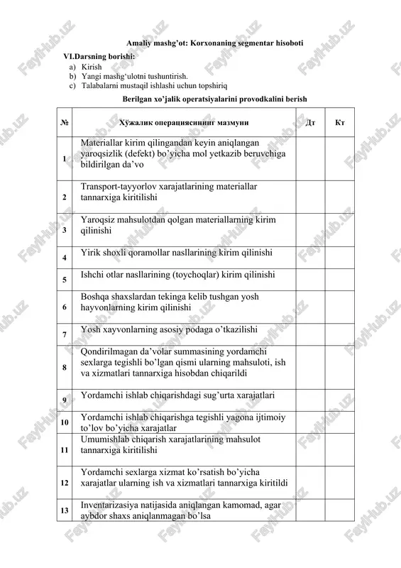 korxonaning segmentar hisoboti — DOCX