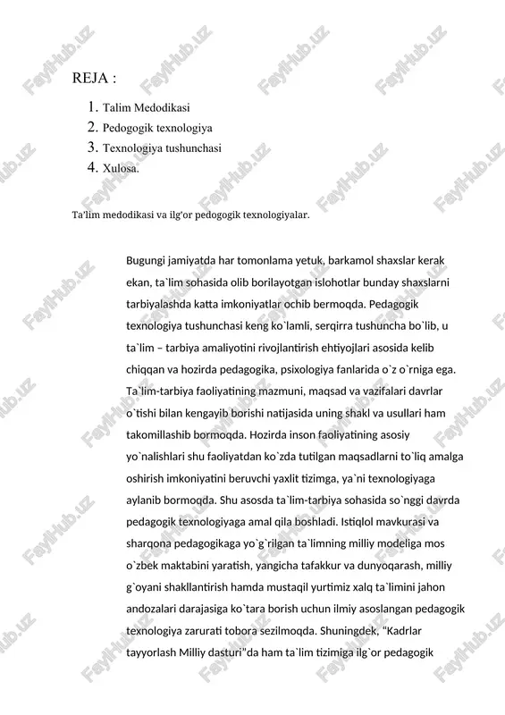 pedagogik texnologiya — DOCX