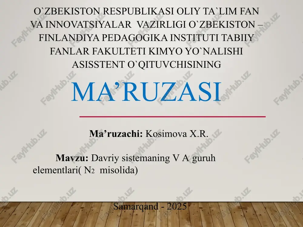 davriy sistemaning v a guruh elementlari( n2misolida) — PPT