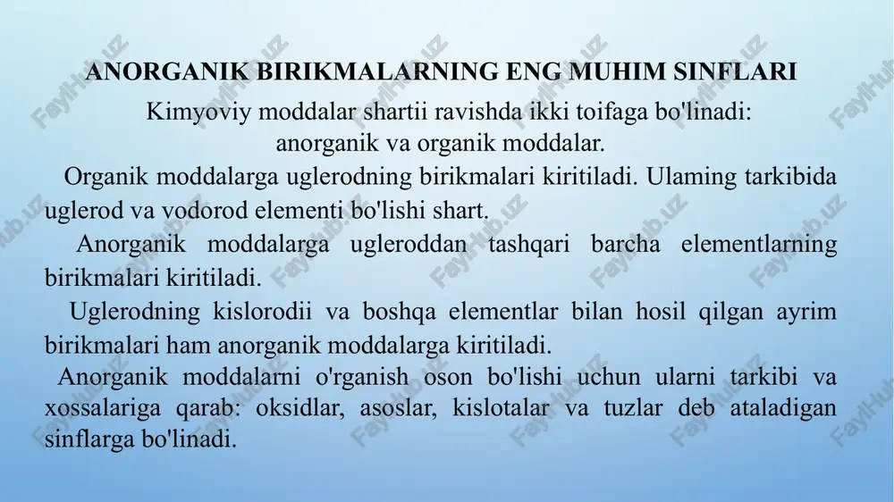 anorganik birikmalarning eng muhim sinflari — PPTX
