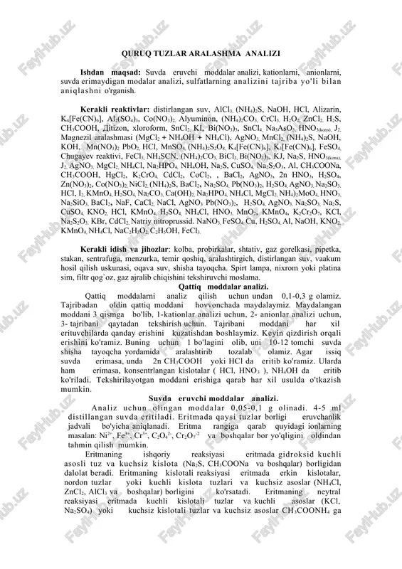 quruq tuzlar aralashma analizi — DOCX