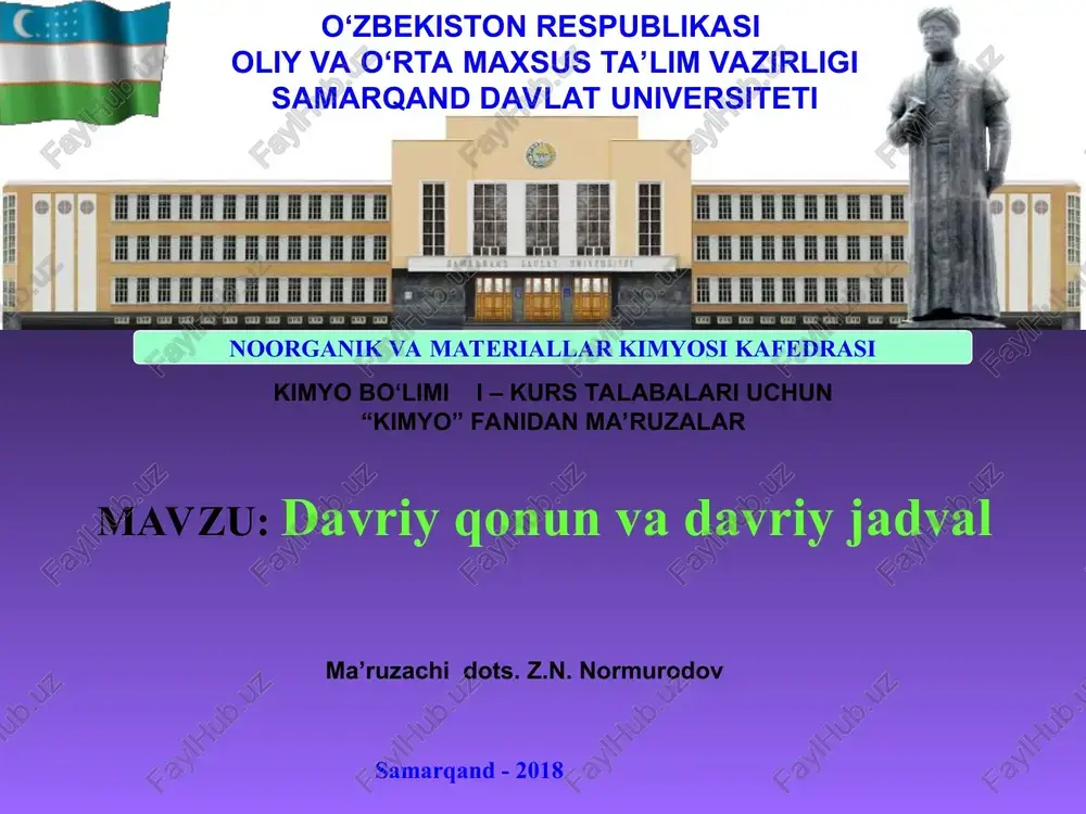 davriy qonun va davriyjadval — PPT