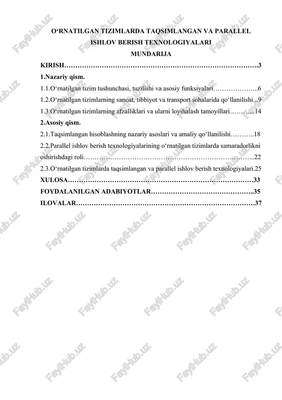 o‘rnatilgan tizimlarda taqsimlangan va parallel ishlov berish texnologiyalari — DOCX