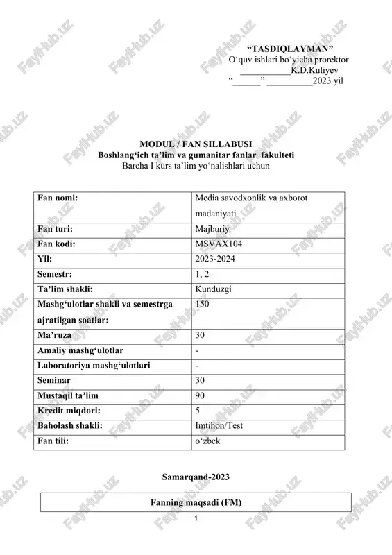 media savodxonlik va axborot madaniyati — DOCX