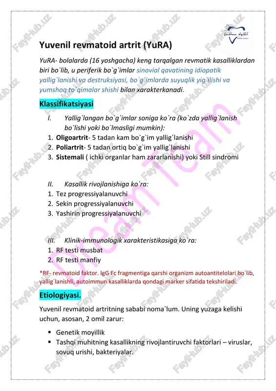 yuvenil revmatoid artrit (yura) — PDF