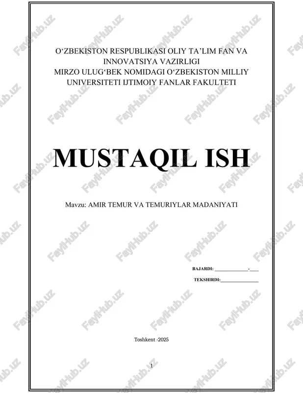amir temur va temuriylar madaniyati — DOCX