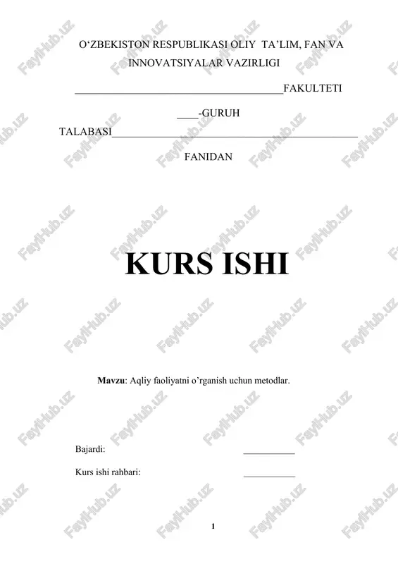 aqliy faoliyatni oʻrganish uchun metodlar — DOCX