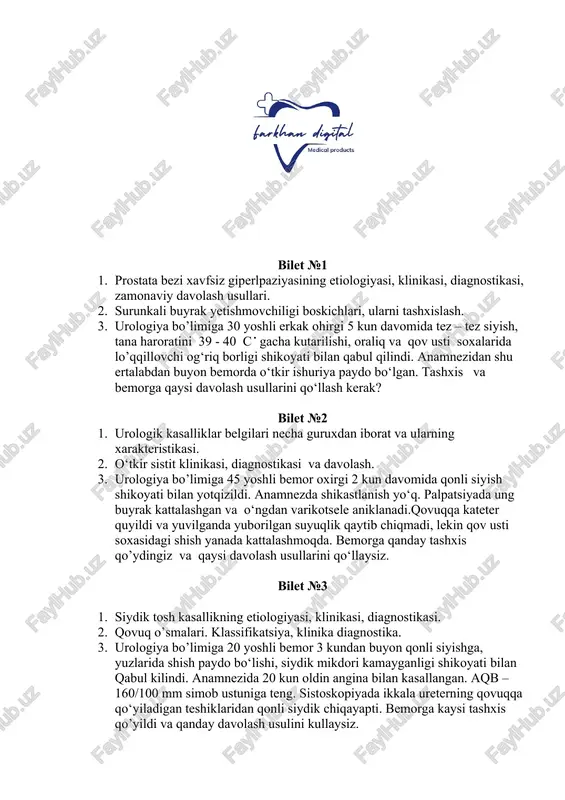 urologiya (yakuniy biletlar) — DOCX