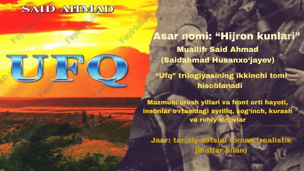 hijron kunlari. "ufq" romani said ahmad asari haqida — PPTX