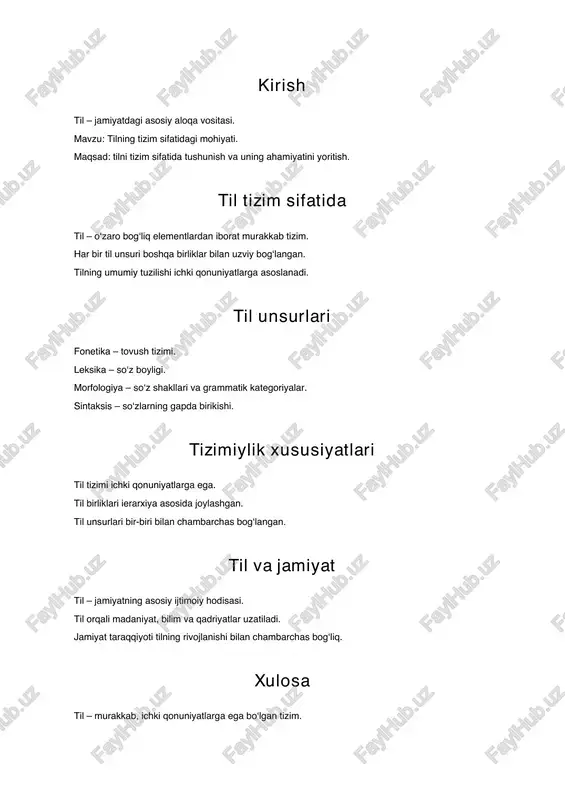 tilning tizim sifatidagi mohiyati — PDF