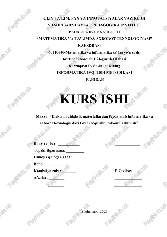informatika o'qitish metodikasi — DOCX