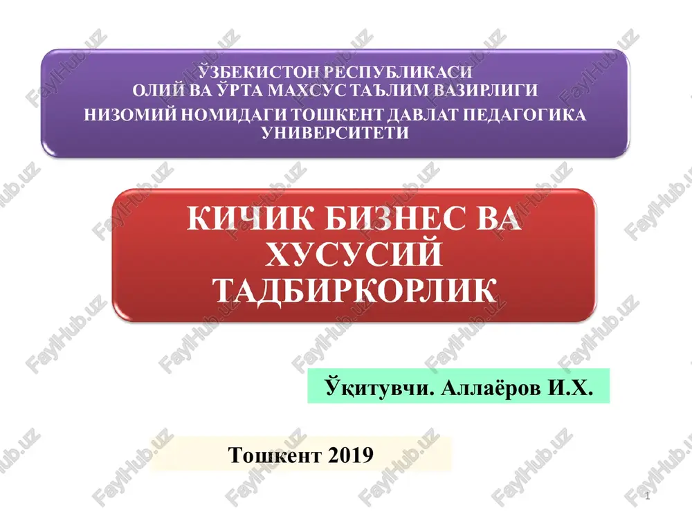 kichik biznes va xususiy tadbirkorlik — PPT