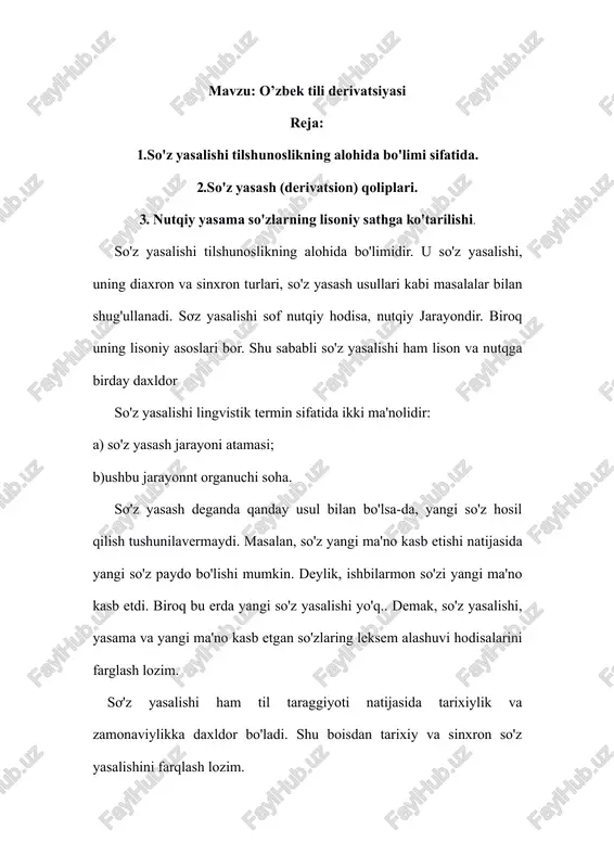 o’zbek tili derivatsiyasi — PDF