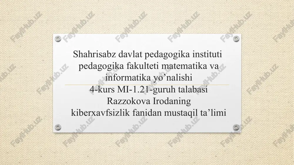 kompyuter viruslari va virusdan himoyalanish usullari — PPTX