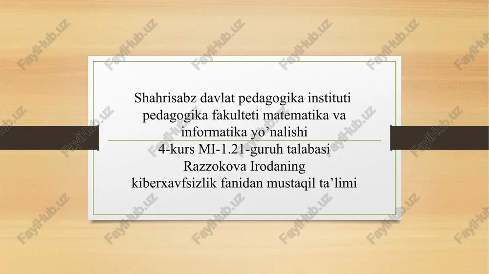 barmoq iziga samarali autentifikatsiya usuli va uning qibatları — PPTX