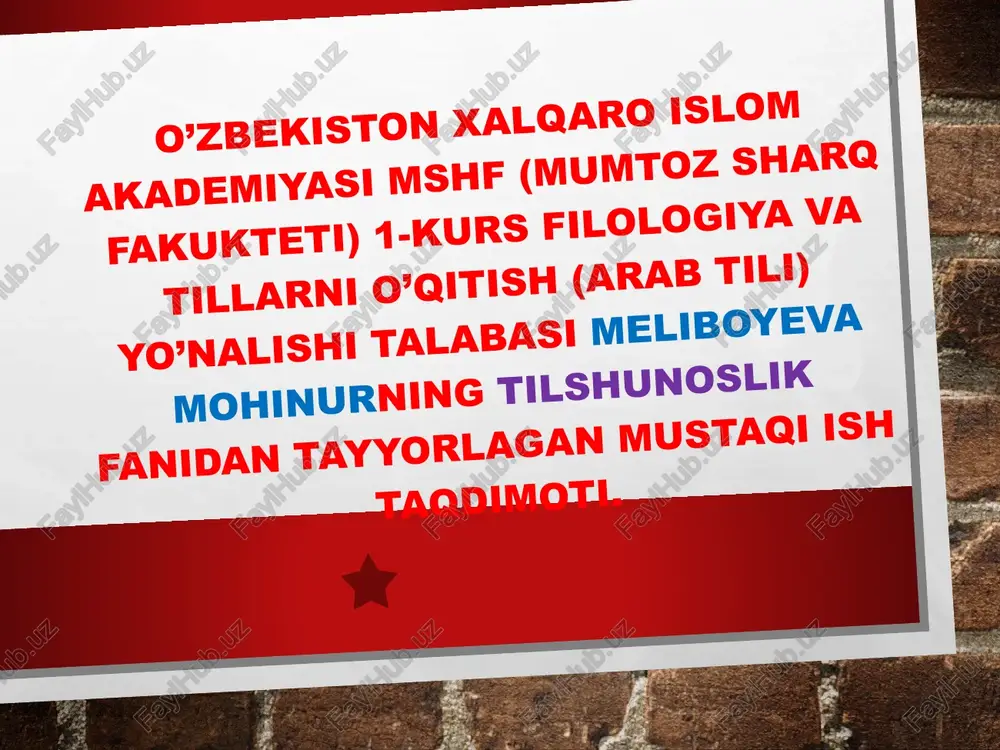 tilshunoslik fanidan mustaqil ish taqdimoti — PPTX