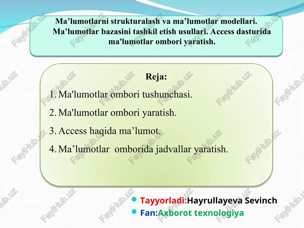 ma'lumotlar ombori tushunchasi — PPT