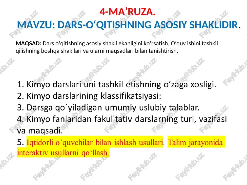 dars-o'qitishning asosiy shakli — PPT