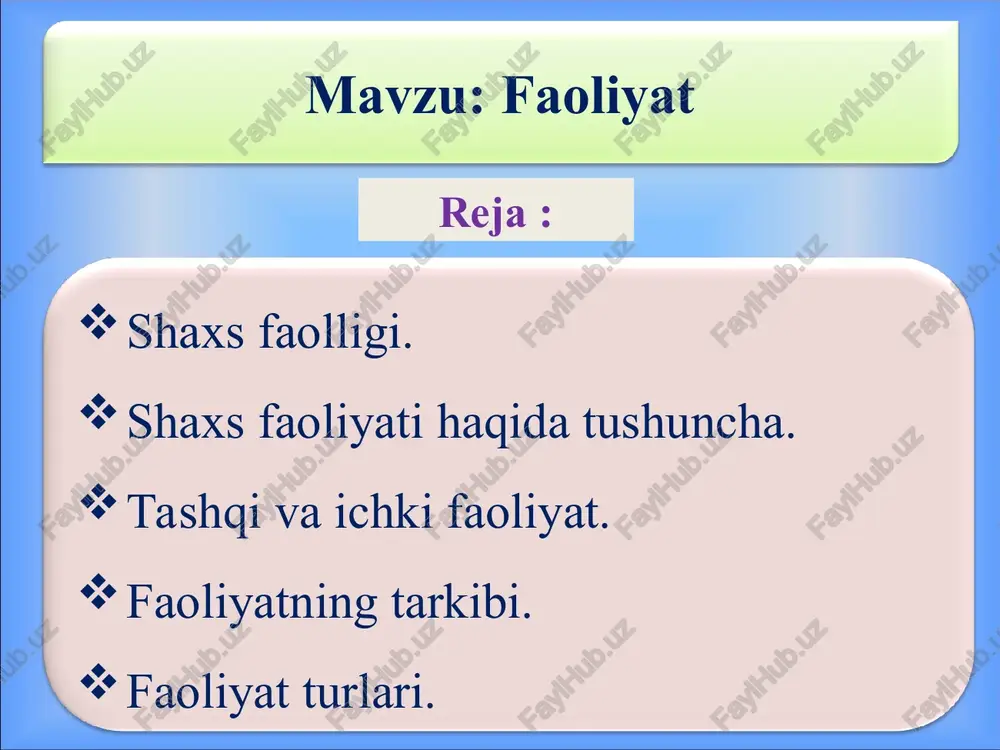 faoliyat — PPT