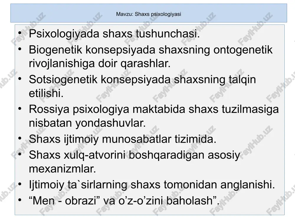 shaxs psixologiyasi — PPTX
