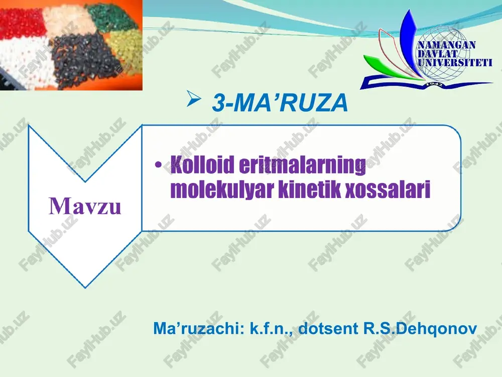 kolloid eritmalarning molekulyar kinetik xossalari — PPT