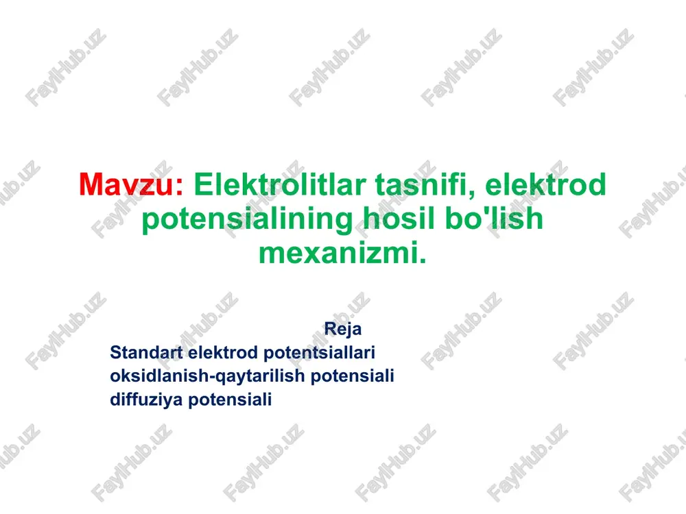 elektrolitların sınıflandırılması — PPTX
