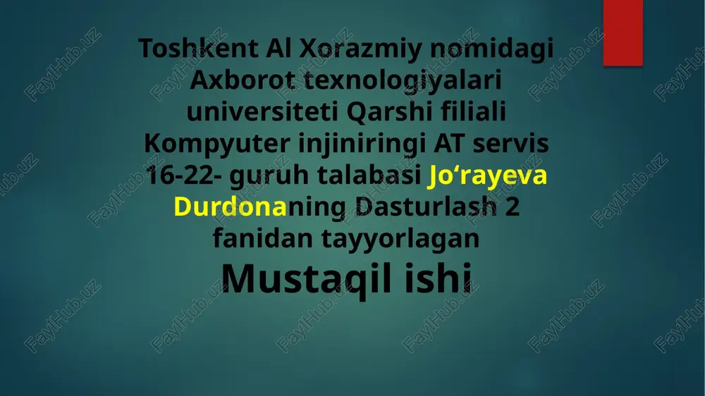 dasturlash fanidan tayyorlagan mustaqil ish — PPTX