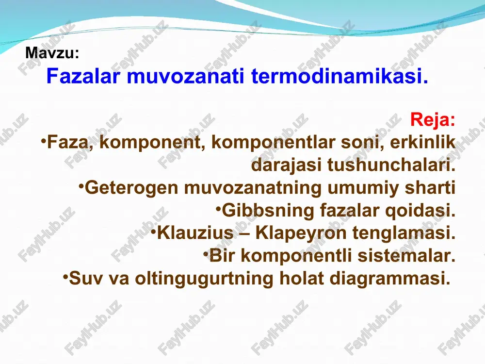 fazalarmuvozanati termodinamikasi — PPT