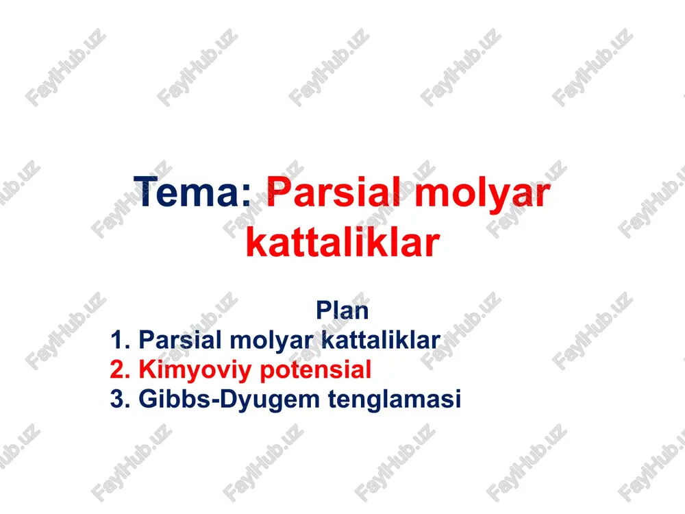 parsial molyar kattaliklar — PPTX