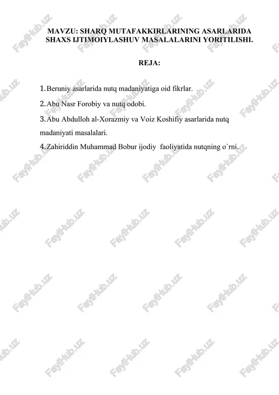 sharq mutafakkirlarining asarlarida shaxs ijtimoiylashuv masalalarini yoritilishi — DOCX