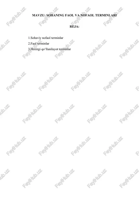 sohaning faol va nofaol terminlari — DOCX