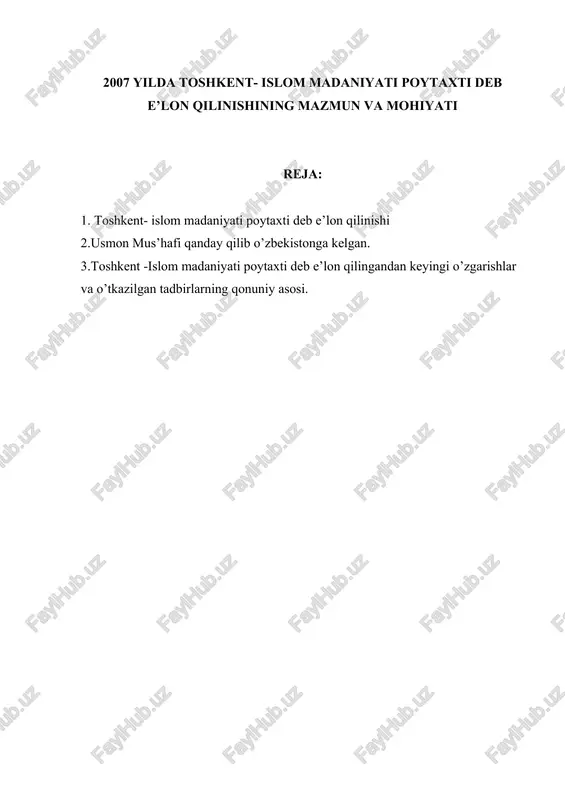 toshkent – islom madaniyati poytaxti — DOCX