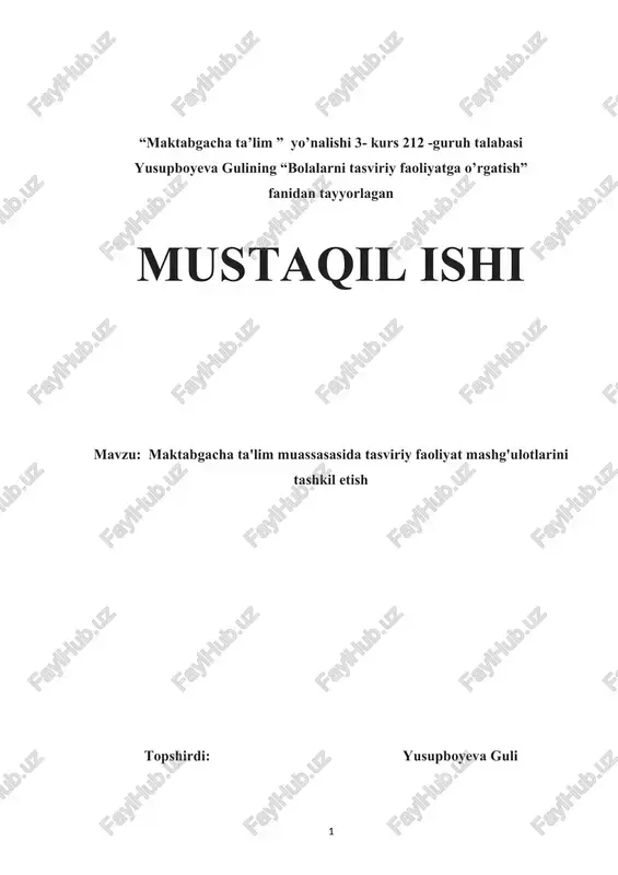 maktabgacha ta’lim muassasasida tasviriy faoliyat mashg'ulotlari — DOCX