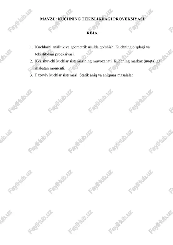 kuchning tekislikdagi proyeksiyasi — DOCX