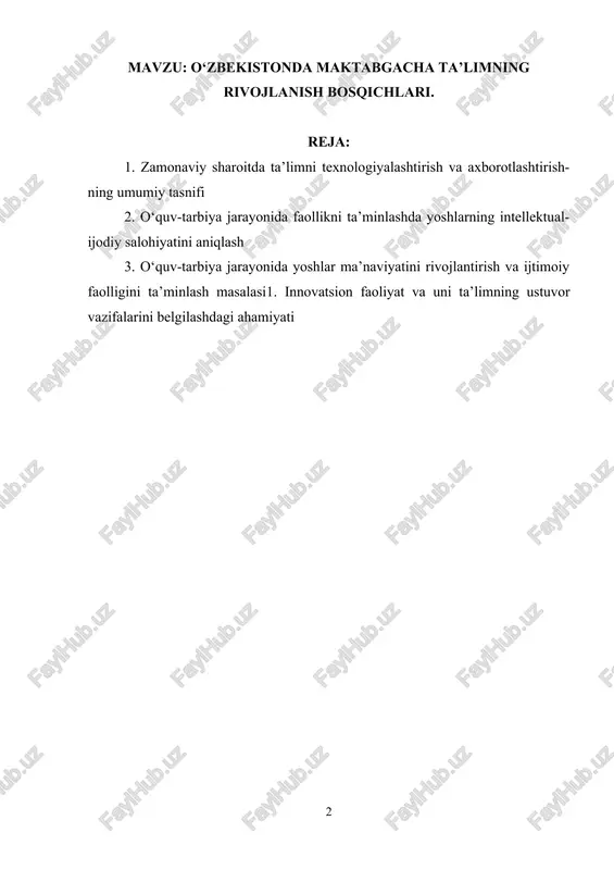 o‘zbekistonda maktabgacha ta’limning rivojlanish bosqichlari — DOCX