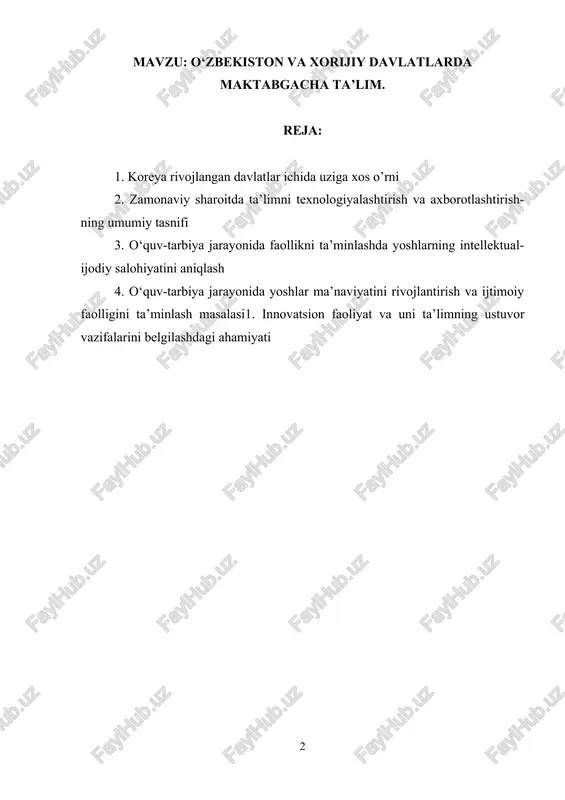 o‘zbekiston va xorijiy davlatlarda maktabgacha ta’lim — DOCX