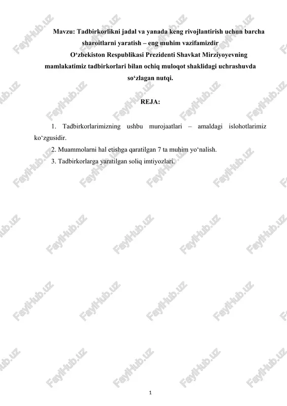 tadbirkorlikni jadal va yanada keng rivojlantirish — DOCX
