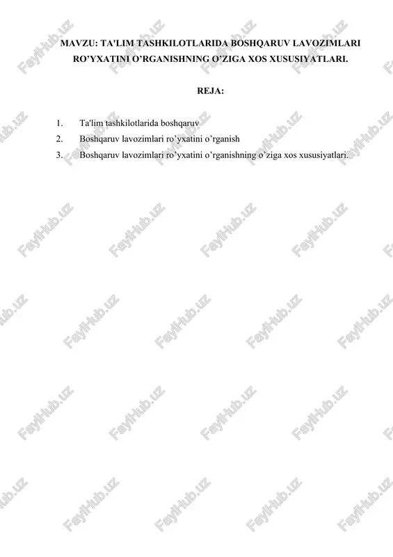boshqaruv lavozimlari ro’yxatini o’rganish — DOCX