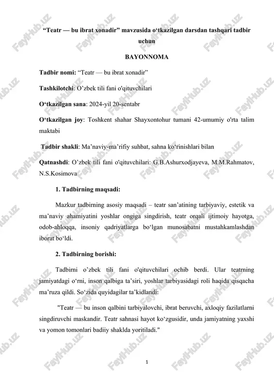 “teatr — bu ibrat xonadir” — DOCX