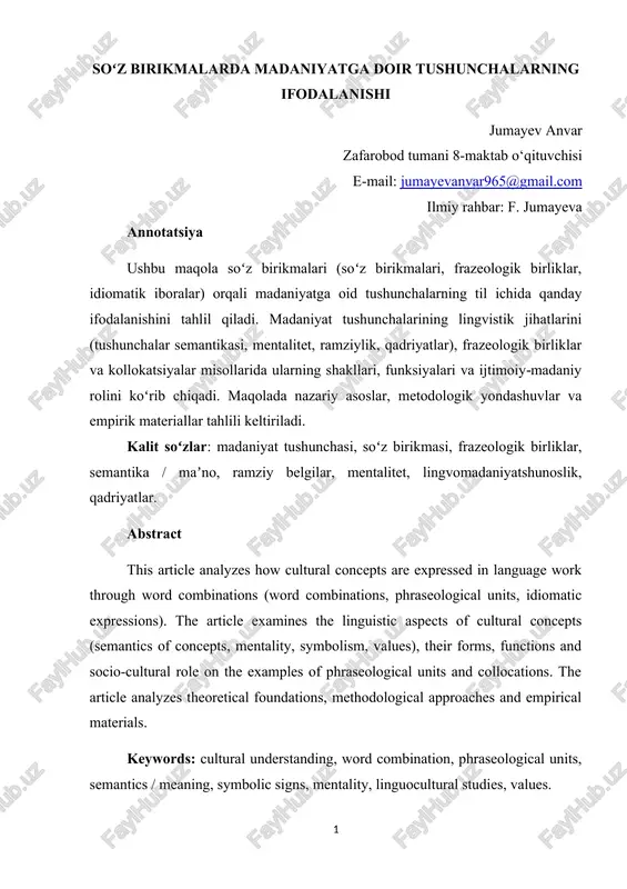 soʻz birikmalarda madaniyatga doir tushunshalarning ifodalanishi — DOCX