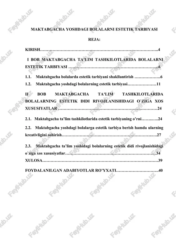 maktabgacha yoshdagi bolalarni estetik tarbiyasi — DOCX