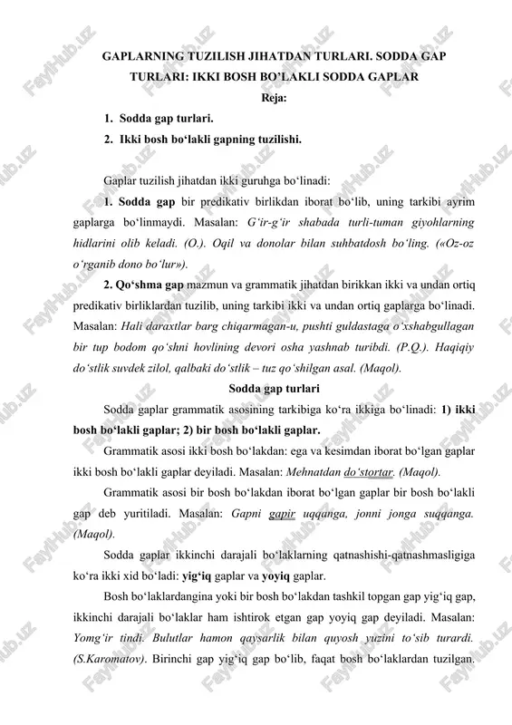 sodda gap turlari — DOCX