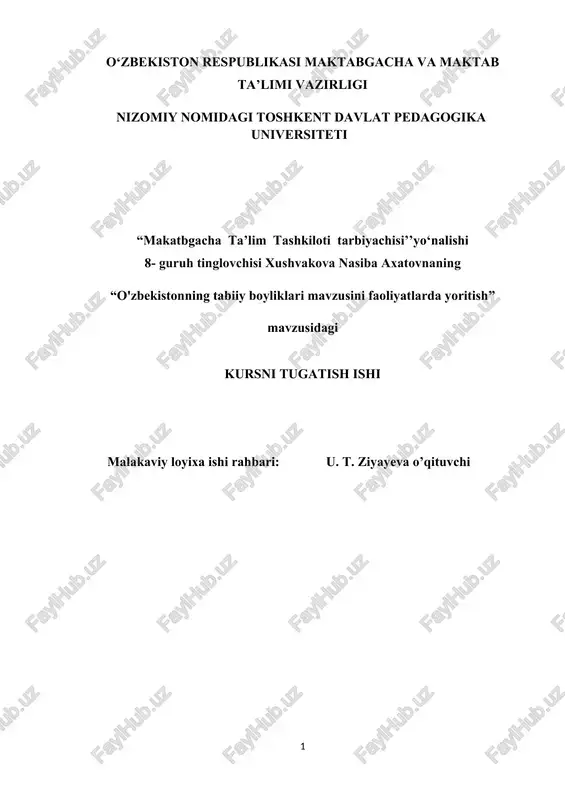 o'zbekistonning tabiiy boyliklari mavzusini faoliyatlarda yoritish — DOCX