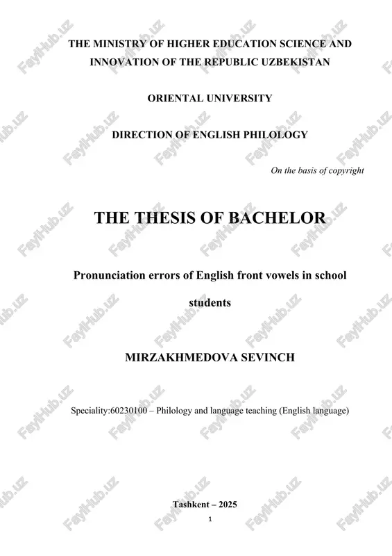 pronunciation errors of english front vowels in school students — DOC