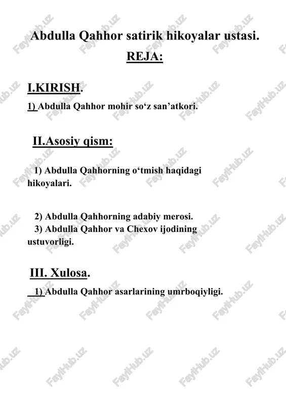 abdulla qahhor satirik hikoyalar ustasi — DOCX
