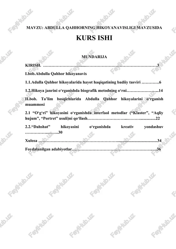 abdulla qahhorning hikoyanavisligi — DOCX